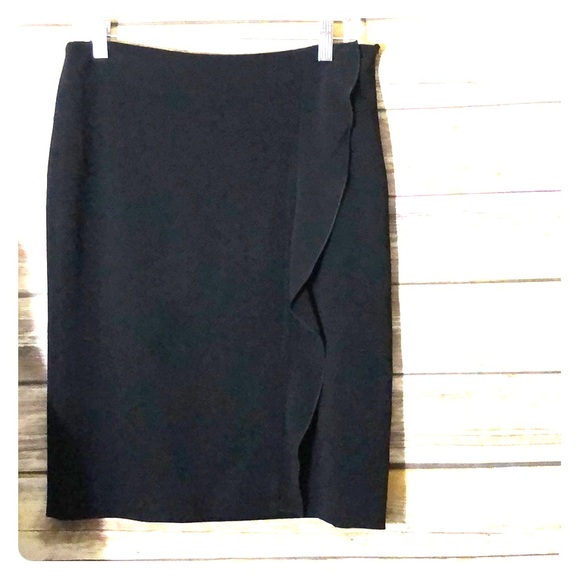 VALENTINO Pencil Skirt Side Ruffle Black - Picture 4 of 8